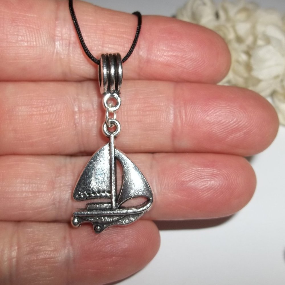 Necklace, Pendant, Boat Necklace, Sailboat Necklace, Silver Boat Necklace 8020 - Picture 7 of 10